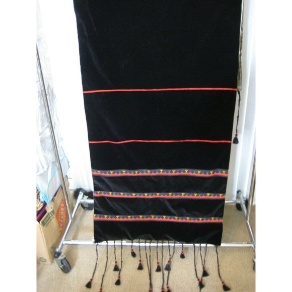 Handcrafted / Alburgan Handicrafts Large Long Shawl Velvet Runner Fringe Silk - Picture 12 of 12